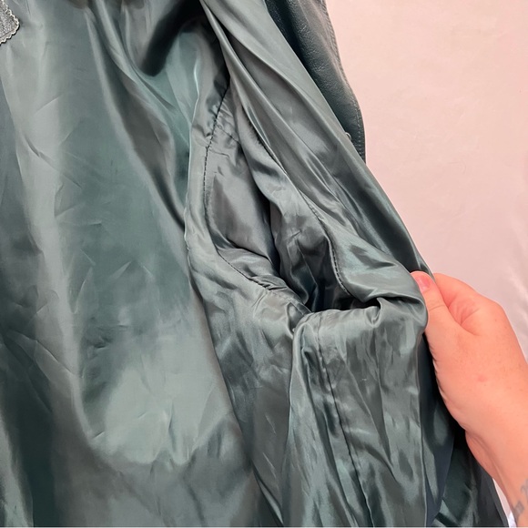 Vintage Via Accenti Dark Green Leather Jacket Button Front Coat Womens Sz 30W - Picture 7 of 11